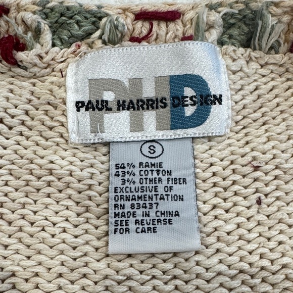 VINTAGE Paul Harris Design Women's Cream Cardigan Sz S - Picture 2 of 9
